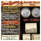 10 Circ Morgan/Peace Silver Dollar Roll SEARS 1921