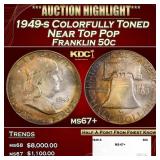 1949-s Franklin Half Dollar Colorfully Toned Near