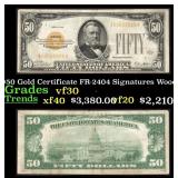 1928 $50 Gold Certificate FR-2404 Signatures Woods