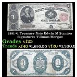1891 $1 Treasury Note Edwin M Stanton Grades vf+ S