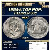 1954-s Franklin Half Dollar TOP POP! 50c ms67+ SEG