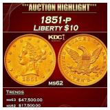 1851-p Gold Liberty Eagle $10 ms62 USCG