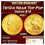 1910-d Gold Indian Eagle Near Top Pop $10 ms66+ SE