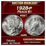 1928-p Peace Dollar $1 ms65 SEGS