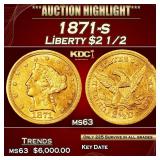 1871-s Gold Liberty Quarter Eagle $2 1/2 ms63 USCG