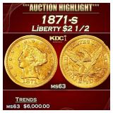 1871-s Gold Liberty Quarter Eagle $2 1/2 ms63 USCG
