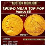 1909-d Gold Indian Half Eagle Near Top Pop $5 ms65