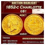 1852-c Gold Dollar Charlotte $1 ms64+ SEGS