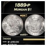 1889-p Morgan Dollar $1 Grades ms65+