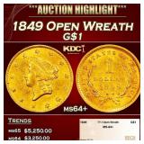 1849 Open Wreath Gold Dollar $1 ms64+ SEGS