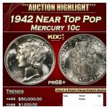1942 Proof Mercury Dime Near Top Pop 10c pr68+ SEG
