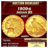 1909-s Gold Indian Half Eagle $5 ms63+ USCG