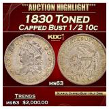 1830 Capped Bust Half Dime Toned 1/2 10c ms63 USCG
