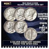 1941-1945 5 Coin Silver Mercury Dime 'WWII Set'