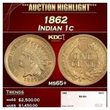 1862 Indian Cent 1c ms65+ SEGS