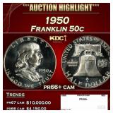 1950 Proof Franklin Half Dollar 50c pr66+ cam SEGS
