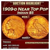 1909-d Gold Indian Half Eagle Near Top Pop $5 ms65