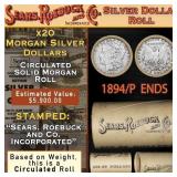 20 SEARS Circ Morgan Dollar $1 Roll Silver 1894/'P