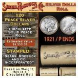 20 SEARS Peace Silver Dollar $1 Coin Roll Circ 192