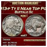 1913-p Ty II Buffalo Nickel Near Top Pop! 5c ms67