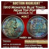 1910 Proof Lincoln Cent Monster Blue Toned Near To