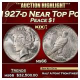 1927-d Peace Dollar Near Top Pop $1 ms66 SEGS