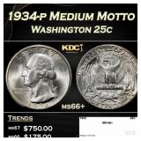 1934-p Washington Quarter Medium Motto 25c ms66+ S