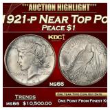 1921-p Peace Dollar Near Top Pop $1 ms66 SEGS
