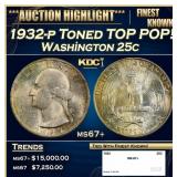 1932-p Washington Quarter Toned TOP POP! 25c ms67+