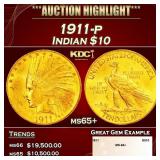 1911-p Gold Indian Eagle $10 ms65+ SEGS