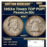 1953-s Franklin Half Dollar Toned TOP POP! 50c ms6