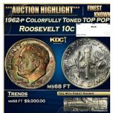 1962-p Roosevelt Dime Colorfully Toned TOP POP! 10