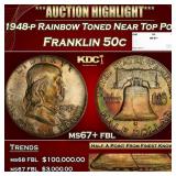 1948-p Franklin Half Dollar Rainbow Toned Near Top