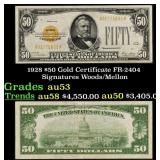 1928 $50 Gold Certificate FR-2404 Signatures Woods