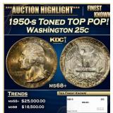 1950-s Washington Quarter Toned TOP POP! 25c ms68+