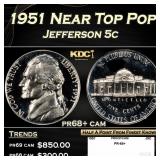 1951 Proof Jefferson Nickel Near Top Pop 5c pr68+