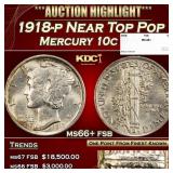 1918-p Mercury Dime Near Top Pop 10c ms66+ fsb SEG