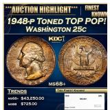 1948-p Washington Quarter Toned TOP POP! 25c ms68+