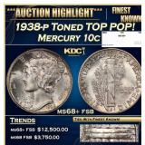 1938-p Mercury Dime Toned TOP POP! 10c ms68+ fsb S