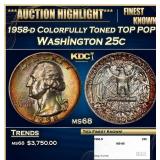 1958-d Washington Quarter Colorfully Toned TOP POP