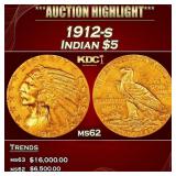 1912-s Gold Indian Half Eagle $5 ms62 USCG