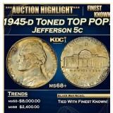 1945-d Jefferson Nickel Toned TOP POP! 5c ms68+ SE
