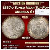 1887-o Morgan Dollar Toned Near Top Pop $1 ms65+ S