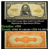 1922 $50 Large Size Gold Certificate Grades vf++ S