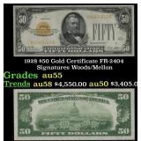 1928 $50 Gold Certificate FR-2404 Signatures Woods