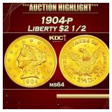1904-p Gold Liberty Quarter Eagle $2 1/2 ms64 SEGS
