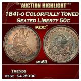 1841-o Seated Half Dollar Colorfully Toned 50c ms6