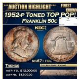 1952-p Franklin Half Dollar Toned TOP POP! 50c ms6