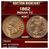 1862 Indian Cent 1c ms66+ SEGS