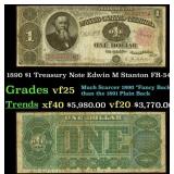 1890 $1 Treasury Note Edwin M Stanton Grades vf+ F